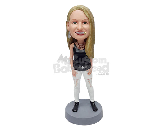 Custom Bobblehead Elegant rocking girl wearing a strap shirt and ripped tight pants - Leisure & Casual Casual Females Personalized Bobblehead & Action Figure Custom Bobblehead Elegant rocking girl wearing a strap shirt and ripped tight pants - Leisure & Casual Casual Females Personalized Bobblehead & Action Figure